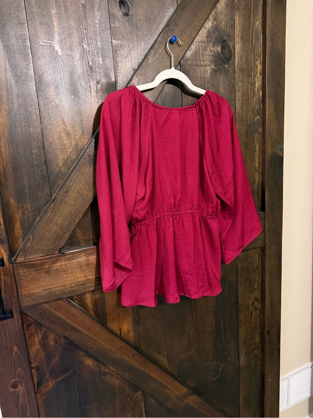 LAWLESS Raspberry Tie-Front Peasant Blouse - Picture 6 of 7